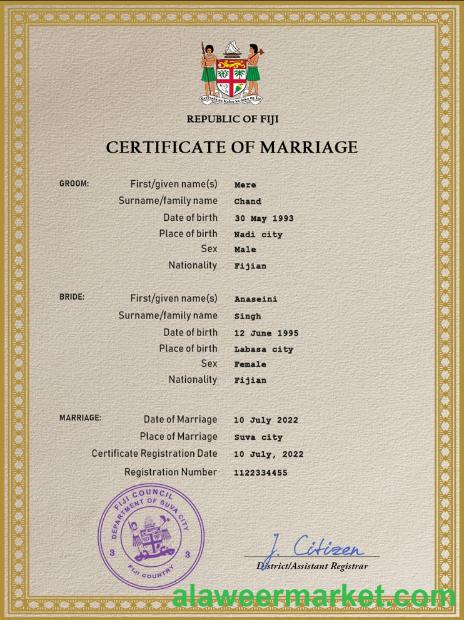 Fiji marriage certificate PSD template